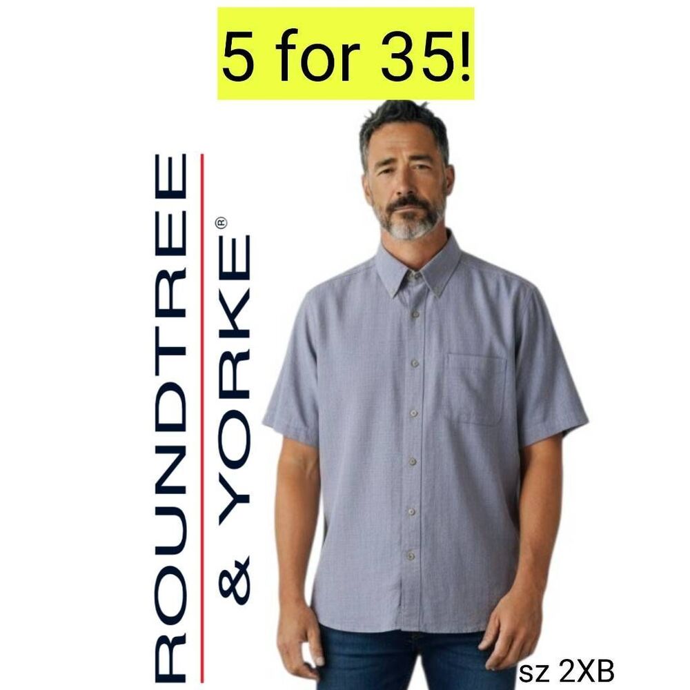 RoundTree & Yorke Blue Short Sleeve Shirt Business Casual Clearance 5 for 35